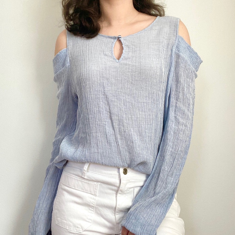 Pleione Blue Cold Shoulder Blouse